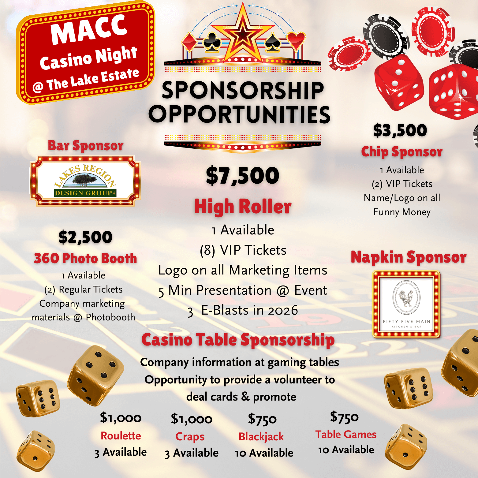 List of Sponsorship Opportunities for the Chamber's Annual Casino Night