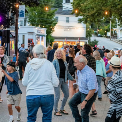 Meredith, NH Street Dance, people dancing in the streets.